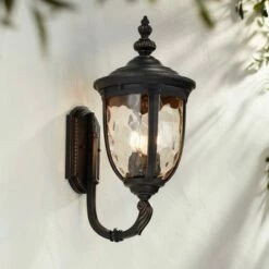 Discount ✨ John Timberland Outdoor Wall Light Fixture Bronze 21" 🔨 Hammered Glass Sconce for House Deck Patio 🛒
