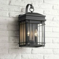 Outlet 🤩 John Timberland Outdoor Wall Light Fixture Textured Black Steel 17" Clear Glass Lantern for Exterior House Porch Patio Deck 🔥