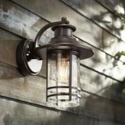 Cheapest ⌛ John Timberland Outdoor Wall Light Fixture Oil-Rubbed Bronze 11 1/4" Seedy Glass Motion Sensor for Exterior House Porch Patio Deck 🤩