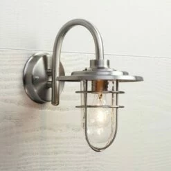 Wholesale ✨ John Timberland Industrial Outdoor Wall Light Fixture Brushed Nickel 12 3/4" Caged Seeded Glass for House Porch Patio Barn ⭐