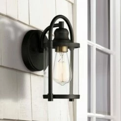 Brand new ๐ John Timberland Farmhouse Outdoor Wall Light Fixture Black Metal 10 1/4" Clear Glass for Exterior House Porch Patio Entryway ๐