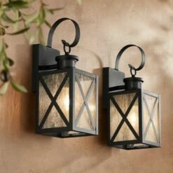Top 10 😍 John Timberland Vintage Outdoor Wall Light Fixtures Set of 2 Textured Black 14 1/2" Dusk to Dawn Motion Sensor for Exterior House ✨