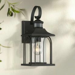 Deals 🧨 John Timberland Mission Outdoor Wall Light Fixture Textured Black 14 1/4" Clear Glass Motion Sensor for Exterior House Porch Patio 💯