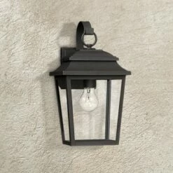 Best Sale ❤️ John Timberland Outdoor Wall Light Fixture Texturized Black Steel 15 1/4" Clear Glass Lantern for Exterior House Porch Patio 💯