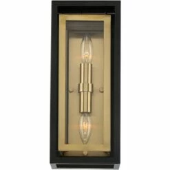 Hot Sale 👏 Possini Euro Design Modern Outdoor Wall Light Fixture Mixed Metal Black Brass 14" Double Box Clear Glass for Exterior House Porch 😀 -Outdoor Lighting Store unnamed file 3218