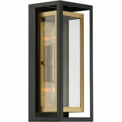 Hot Sale 👏 Possini Euro Design Modern Outdoor Wall Light Fixture Mixed Metal Black Brass 14" Double Box Clear Glass for Exterior House Porch 😀 -Outdoor Lighting Store unnamed file 3219