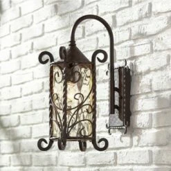 Cheap 🛒 John Timberland Rustic Outdoor Wall Light Fixture Dark Walnut Iron Twists 18 1/2" Champagne 🔨 Hammered Glass for Exterior House Deck ❤️