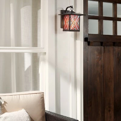 Cheap 👏 11.75" Stained Glass 1-Light Geometric Bronze Outdoor Lantern Wall Sconce - River of Goods 👏 4 Cheap 👏 11.75" Stained Glass 1-Light Geometric Bronze Outdoor Lantern Wall Sconce - River of Goods 👏 - Image 2