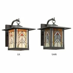Hot Sale 😍 11.75" 1-Light Geometric Outdoor Wall Lantern Sconce Oil Rubbed Bronze - River of Goods 🤩 -Outdoor Lighting Store unnamed file 3281