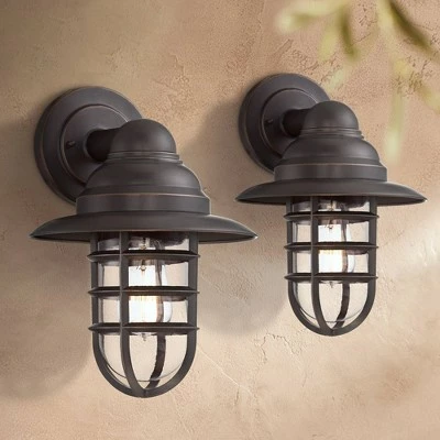Buy 🥰 John Timberland Industrial Farmhouse Outdoor Barn Light Wall Fixtures Set of 2 Bronze 13 1/4" Metal Cage Clear Glass for Exterior House 💯 3 Buy 🥰 John Timberland Industrial Farmhouse Outdoor Barn Light Wall Fixtures Set of 2 Bronze 13 1/4" Metal Cage Clear Glass for Exterior House 💯