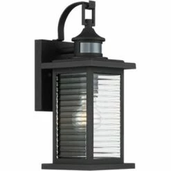 Best deal 🥰 John Timberland Mission Outdoor Wall Light Fixture Textured Black 13 3/4" Clear Stripped Glass Motion Security Sensor for Porch Entryway 🤩 -Outdoor Lighting Store unnamed file 3346
