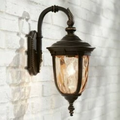 Hot Sale ✨ John Timberland Outdoor Wall Light Fixture Bronze 16 1/2" 🔨 Hammered Glass Sconce for House Deck Patio Porch 🤩