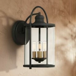 Wholesale 🔥 John Timberland Farmhouse Outdoor Wall Light Fixture Black Brass 17" Clear Glass for Exterior House Porch Patio Outside Entryway 🔔