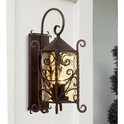 Best deal 🌟 John Timberland Rustic Outdoor Wall Light Fixture Dark Walnut Iron Scroll 23 3/4" Champagne 🔨 Hammered Glass for Exterior House Deck 😉 2 Best deal 🌟 John Timberland Rustic Outdoor Wall Light Fixture Dark Walnut Iron Scroll 23 3/4" Champagne 🔨 Hammered Glass for Exterior House Deck 😉