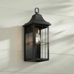 Best reviews of 🌟 John Timberland Traditional Outdoor Wall Light Fixture Black Warm Gold 18 1/2" Clear Glass Panels for Exterior House Porch Patio 👍