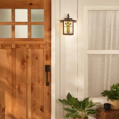 Buy ๐ 11.75" 1-Light Prairie Craftsman Style Stained Glass Outdoor Lantern Wall Sconce Bronze - River of Goods ๐ 4 Buy ๐ 11.75" 1-Light Prairie Craftsman Style Stained Glass Outdoor Lantern Wall Sconce Bronze - River of Goods ๐ - Image 2