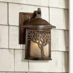 Best Pirce ⌛ John Timberland Mission Outdoor Wall Light Fixture Bronze Tree Motif 12 1/4" Amber Glass Lantern for Exterior House Porch Patio 🔔