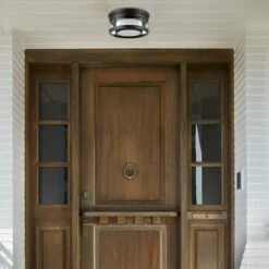 Best reviews of ๐ฅ 1 Light Brisbane Outdoor Indoor Flush Mount Ceiling with Frosted Glass Shade Matte Black - Globe Electric โ