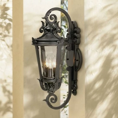 Outlet ⌛ John Timberland Mediterranean Outdoor Wall Light Fixture Black Scroll Arm 21 1/2" Clear 🔨 Hammered Glass for House Porch Patio ❤️ 3 Outlet ⌛ John Timberland Mediterranean Outdoor Wall Light Fixture Black Scroll Arm 21 1/2" Clear 🔨 Hammered Glass for House Porch Patio ❤️