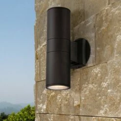 Brand new 😀 Possini Euro Design Modern Outdoor Wall Light Fixture Black 11 3/4" Cylinder Up Down Exterior House Porch Patio 😀