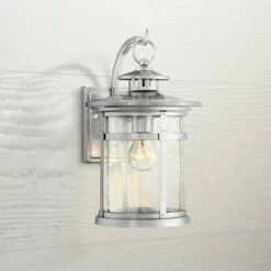 Coupon ๐ฅฐ Franklin Iron Works Industrial Outdoor Wall Light Fixture Chrome 11 1/2" Clear Seedy Glass Lantern for Exterior House Porch Patio ๐