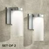 Best deal ⌛ Possini Euro Design Modern Outdoor Wall Light Fixtures Set of 2 LED Silver 10 1/2" Open Bottom Frosted Glass for House Porch Patio ❤️ -Outdoor Lighting Store unnamed file 3641