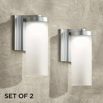 Best deal ⌛ Possini Euro Design Modern Outdoor Wall Light Fixtures Set of 2 LED Silver 10 1/2" Open Bottom Frosted Glass for House Porch Patio ❤️ 3 Best deal ⌛ Possini Euro Design Modern Outdoor Wall Light Fixtures Set of 2 LED Silver 10 1/2" Open Bottom Frosted Glass for House Porch Patio ❤️