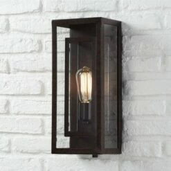 Coupon 😉 Possini Euro Design Modern Outdoor Wall Light Fixture Bronze Double Box 15 1/2" Clear Glass Exterior House Deck ⭐