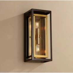 Budget 🔥 Possini Euro Design Modern Outdoor Wall Light Fixture Oil Rubbed Bronze Brass 14" Double Box for Exterior House Porch Patio Deck 🔔
