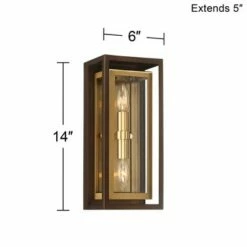 Budget 🔥 Possini Euro Design Modern Outdoor Wall Light Fixture Oil Rubbed Bronze Brass 14" Double Box for Exterior House Porch Patio Deck 🔔 -Outdoor Lighting Store unnamed file 3675