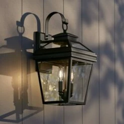 Outlet 🥰 John Timberland Outdoor Wall Light Fixture Texturized Black Steel 16 1/2" Clear Glass Lantern for Exterior House Porch Patio 😉 -Outdoor Lighting Store unnamed file 3704