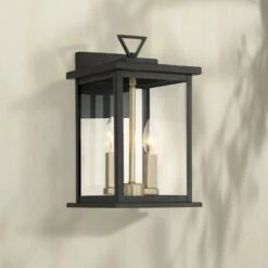 Buy 🛒 Possini Euro Design Modern Outdoor Wall Light Fixture Black Gold 14" Clear Glass for Exterior House Porch Patio Deck 🛒