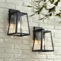 New 🧨 John Timberland Industrial Outdoor Wall Light Fixtures Set of 2 Mystic Black 13" Clear Glass Edison Bulb for House Porch Patio ⭐