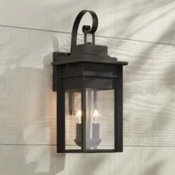 Best Sale ๐งจ Franklin Iron Works Traditional Outdoor Wall Light Fixture Lantern Black Specked Gray 17" Clear Glass Panels for House Porch Patio ๐