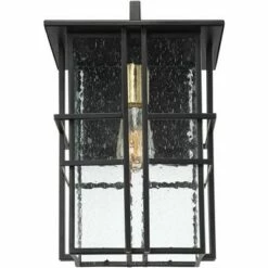 Discount 👍 Possini Euro Design Modern Outdoor Wall Light Fixture Black Geometric Frame 12" Seedy Glass for Exterior House Porch Patio Deck ✔️ -Outdoor Lighting Store unnamed file 3764