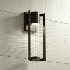 New 🔔 Possini Euro Design Modern Outdoor Wall Light Fixture LED Bronze 15" Clear Glass Cylinder for Exterior House Porch Patio Deck ⭐