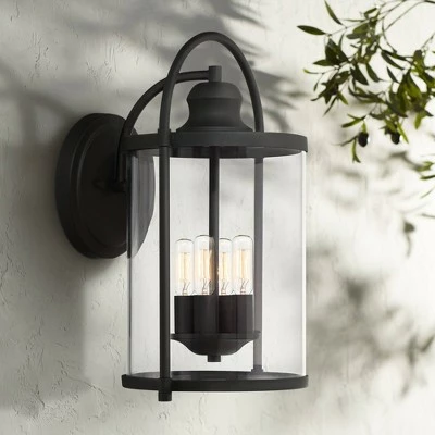 Budget 🔔 John Timberland Modern Outdoor Wall Light Fixture Black 17" Clear Cylindrical Glass for Exterior House Porch Patio Outside Deck ✨ 3 Budget 🔔 John Timberland Modern Outdoor Wall Light Fixture Black 17" Clear Cylindrical Glass for Exterior House Porch Patio Outside Deck ✨
