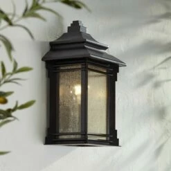 Outlet 😉 Franklin Iron Works Rustic Farmhouse Outdoor Wall Light Fixture Walnut Bronze 16 1/2" Frosted Cream Glass for House Porch Patio 🛒