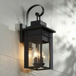 Best deal ⭐ Franklin Iron Works Traditional Outdoor Wall Light Fixture Black Specked Gray Carriage 21" Clear Glass for Exterior Patio Porch 🎁
