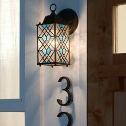 Budget 😀 10.25" 1-Light Traditional Satin Outdoor Stained Glass Lantern Wall Sconce Black - River of Goods 😉