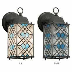 Budget 😀 10.25" 1-Light Traditional Satin Outdoor Stained Glass Lantern Wall Sconce Black - River of Goods 😉 -Outdoor Lighting Store unnamed file 3866