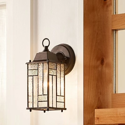 Budget ๐คฉ 10.25" Stained Glass 1-Light Prairie Style Outdoor Lantern Wall Sconce - River of Goods ๐ 3 Budget ๐คฉ 10.25" Stained Glass 1-Light Prairie Style Outdoor Lantern Wall Sconce - River of Goods ๐