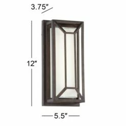 Budget 🔔 Possini Euro Design Modern Outdoor Wall Light Fixture LED Painted Bronze Geometric 12" White Etched Glass for Exterior House Porch ⭐ -Outdoor Lighting Store unnamed file 3926
