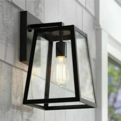 Best deal 🌟 John Timberland Modern Outdoor Wall Light Fixture Black 13" Clear Glass Edison style bulb for Exterior House Porch Patio ⌛