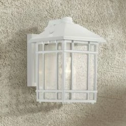 New ๐ Kathy Ireland Sierra Craftsman 11"H White Dusk-Dawn Outdoor Wall Light ๐