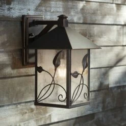 Best Pirce ⌛ Franklin Iron Works Country Cottage Wall Light Fixture French Bronze Leaf and Vine Motif 12 1/2" Clear Seedy Glass for House Porch 🔥
