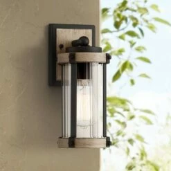 Buy 😀 John Timberland Rustic Outdoor Wall Light Fixture Black Metal Gray Wood Finish 11 3/4" Clear Glass Exterior House Porch Patio Deck Garage 👏