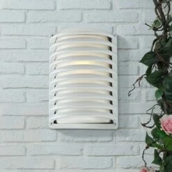 Best deal ⭐ John Timberland Modern Outdoor Wall Light Fixture Sleek White Banded Grid 10" Frosted Glass for Exterior House Porch Patio Deck 🤩