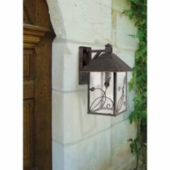 Hot Sale ⌛ Franklin Iron Works Country Cottage Outdoor Wall Fixture French Bronze Leaf and Vine Motif 15" Clear Seedy Glass for House Porch 🔔 -Outdoor Lighting Store unnamed file 3989