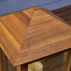 Promo 🥰 47" Claudine Standing Acacia Wood Candle Outdoor Lantern Teak - Christopher Knight Home 🧨 -Outdoor Lighting Store unnamed file 401